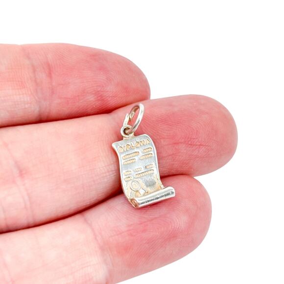 Vintage Sterling Silver 925 Diploma Scroll Charm Pendant - Picture 1 of 6